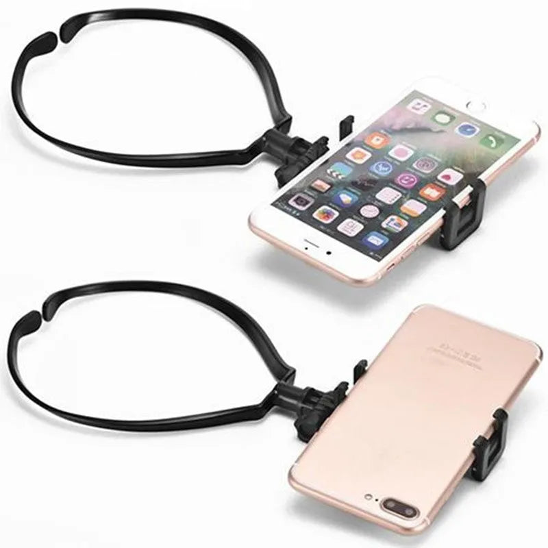 Black adjustable neck phone holder showing flexible ring and 180-degree smartphone mount.