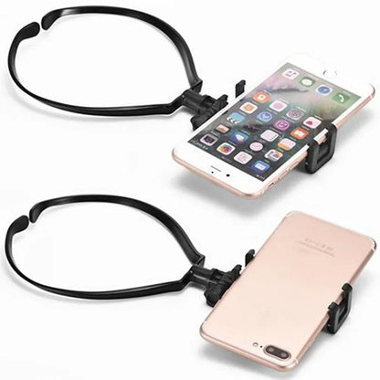 Black adjustable neck phone holder showing flexible ring and 180-degree smartphone mount.