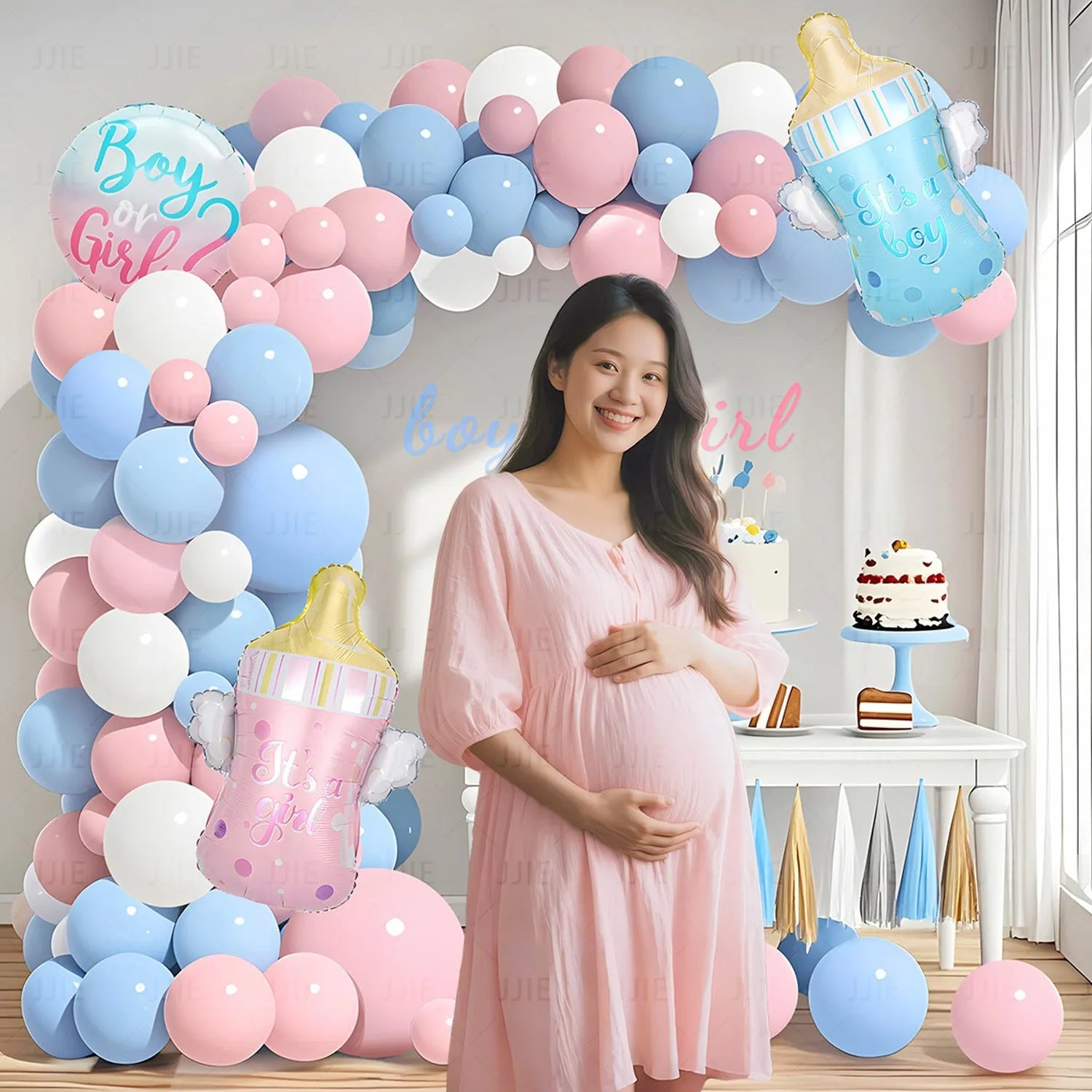 Baby gender reveal balloon decoration suit with metallic aluminium film balloons in pink and blue