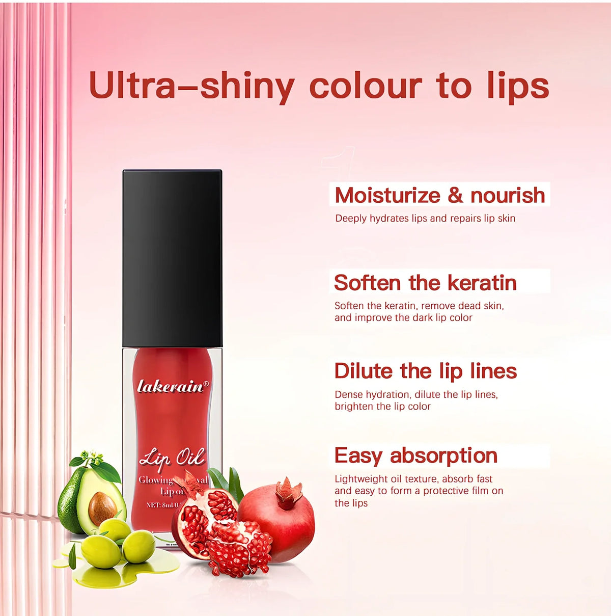 Glow Lip Gloss tube with 8ml capacity showing coral shade and applicator