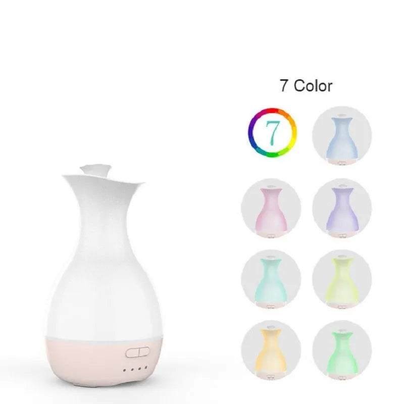 White or pink ultrasonic aromatherapy vase humidifier with night light and 200ml water tank