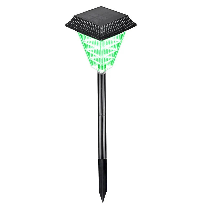 Solar-powered outdoor garden light with LED array, shown in green colour option, suitable for pathways and patios.