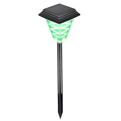 Solar-powered outdoor garden light with LED array, shown in green colour option, suitable for pathways and patios.