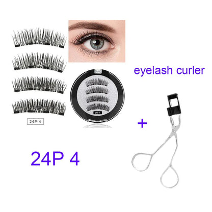 Four magnet false eyelashes in imported fibre with hand made construction and optional eyelash curler