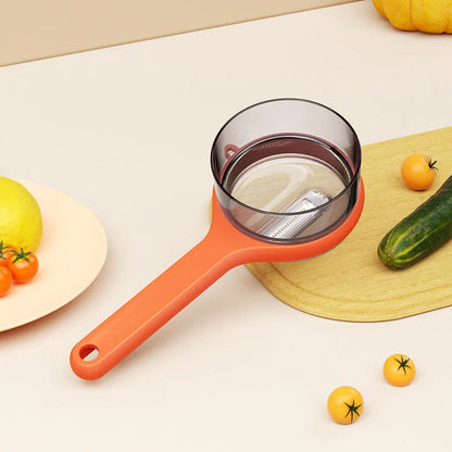 Premium multifunctional peeler with storage bucket and fruit scratcher for easy, mess-free fruit and vegetable preparation
