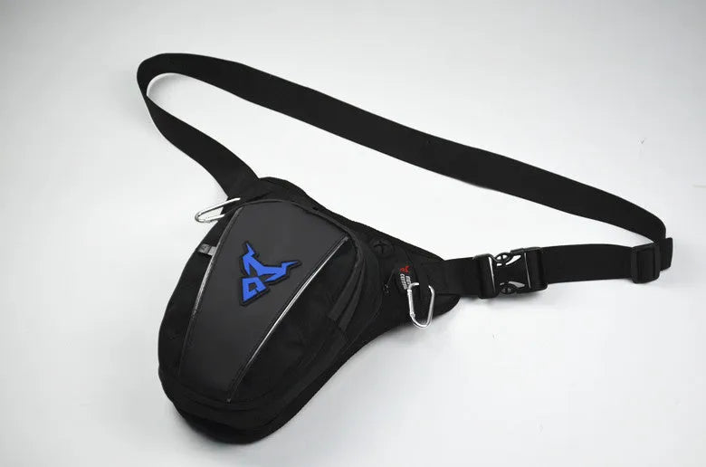 0105MC motorcycle leg bag in 1200D Oxford cloth shown in grey colour with crossbody strap
