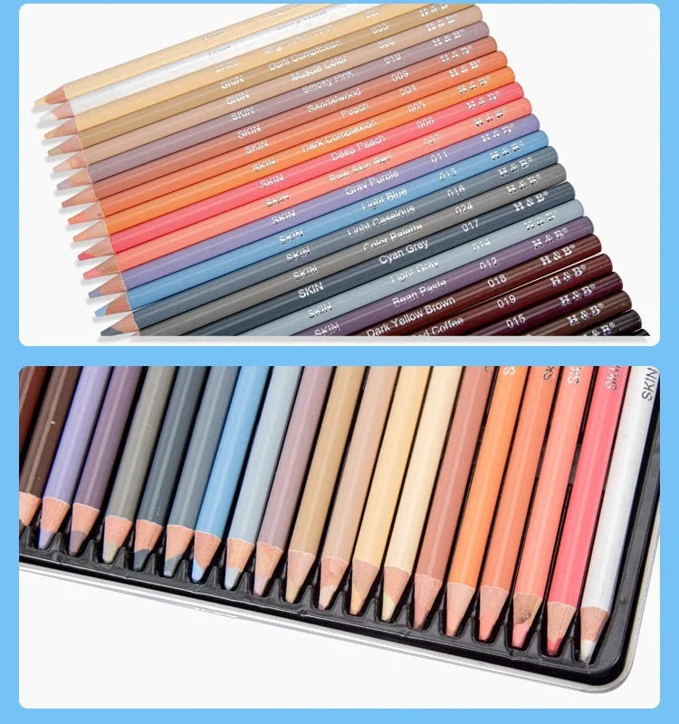 24 skin colour pencils for portrait art in a round metal tin with HB refills