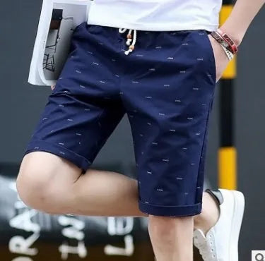 Men's thin cotton summer shorts in middle-waist fit with lace-up placket front