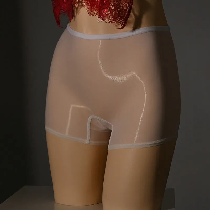 Shiny men's seamless underwear stockings in red, black, grey, white, and skin-tone colours on a mid waist.