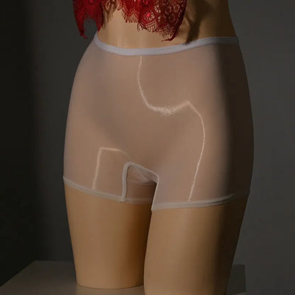 Shiny men's seamless underwear stockings in red, black, grey, white, and skin-tone colours on a mid waist.