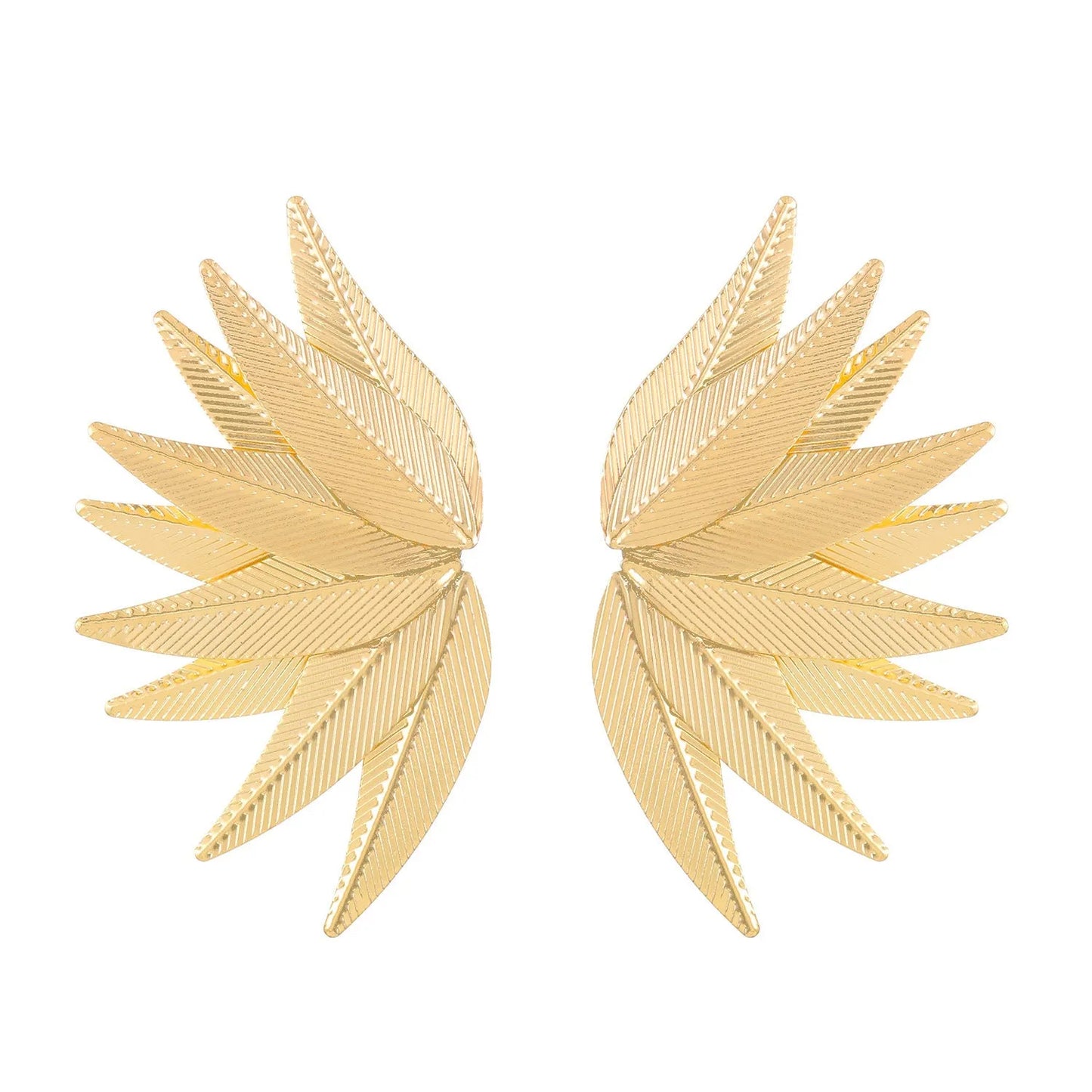 Gold and white alloy leaf-shaped patch earrings with botanical design