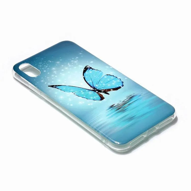 Luminous cartoon butterfly design on a flexible TPU iPhone back cover case.