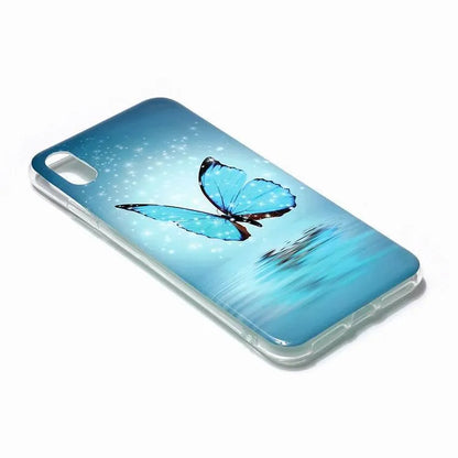 Luminous cartoon butterfly design on a flexible TPU iPhone back cover case.