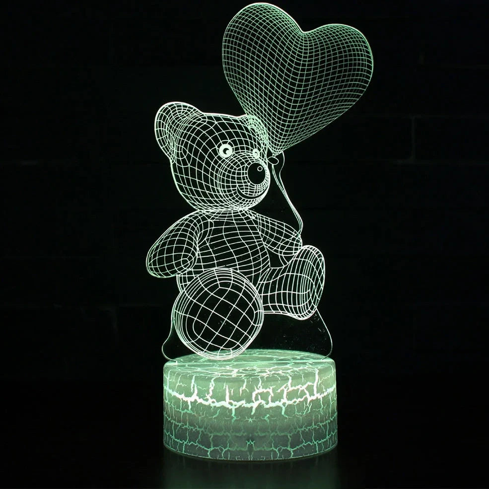 3D cute bear LED night light in colorful acrylic shade, 10cm height for home corridor use