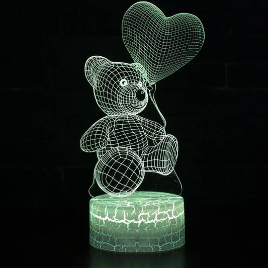 3D cute bear LED night light in colorful acrylic shade, 10cm height for home corridor use