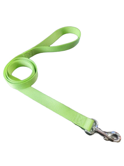 Solid colour polyester dog leash rope in hand, showing various width and colour options.
