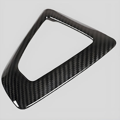 BMW gear base frame with carbon pattern for 1 2 3 4 Series models showing 3M adhesive backing