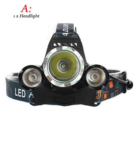 Rechargeable aluminium LED headlamp with adjustable elastic headband and Hawkeye lens.