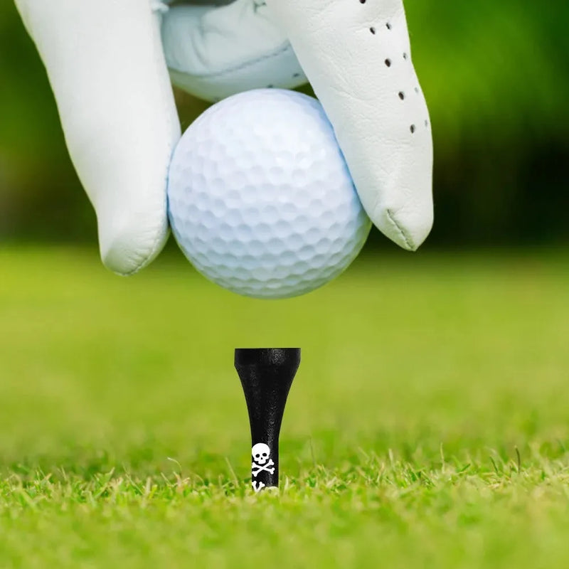 Golf accessories black skull print bamboo dowel pin set of 10 pieces for golf tee replacement and other ball games, available in two length specifications of 70mm or 83mm with durable bamboo construction.