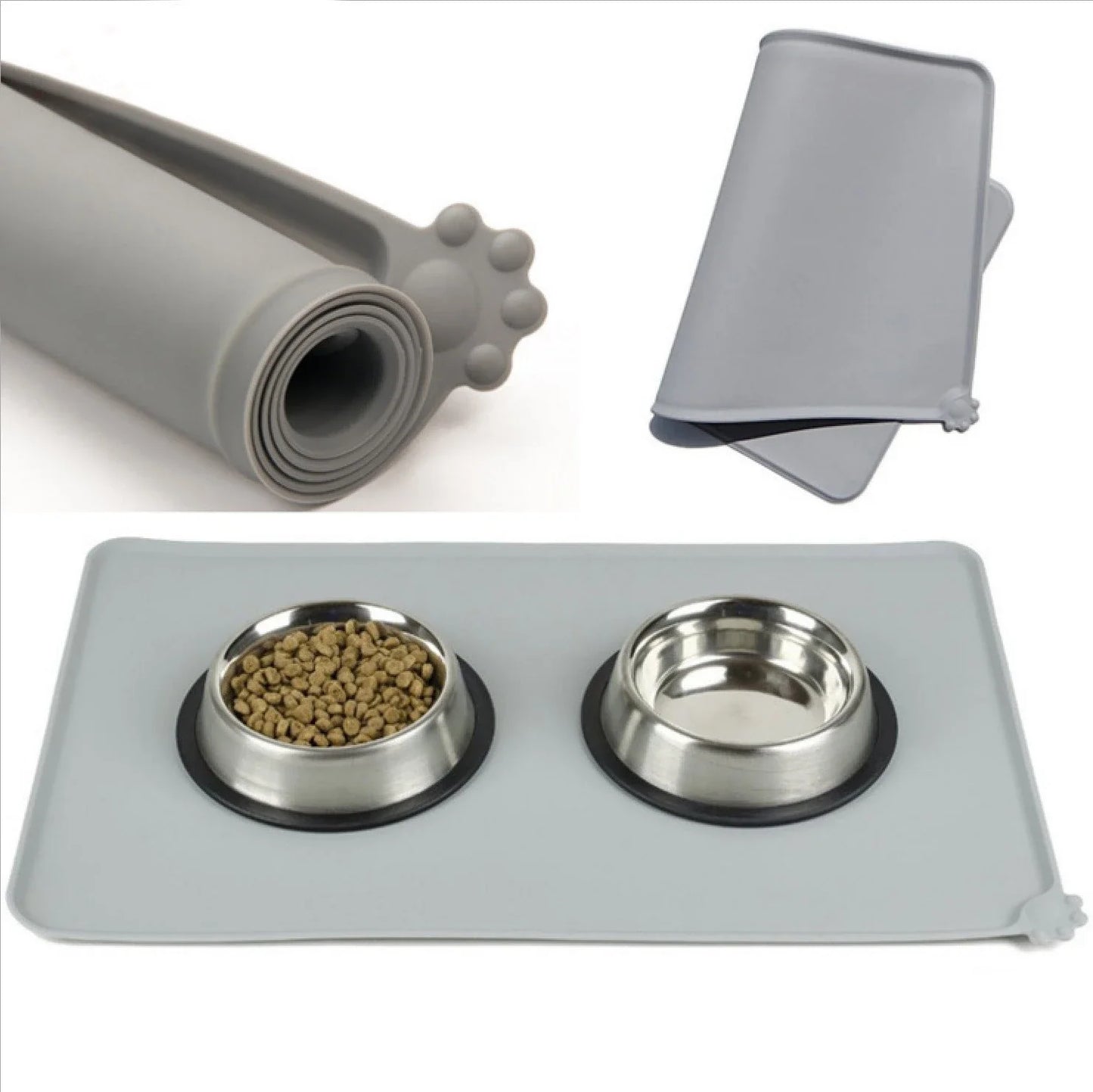 Premium silicone pet food mat with raised edges to contain splashes and spills, suitable for dogs and cats