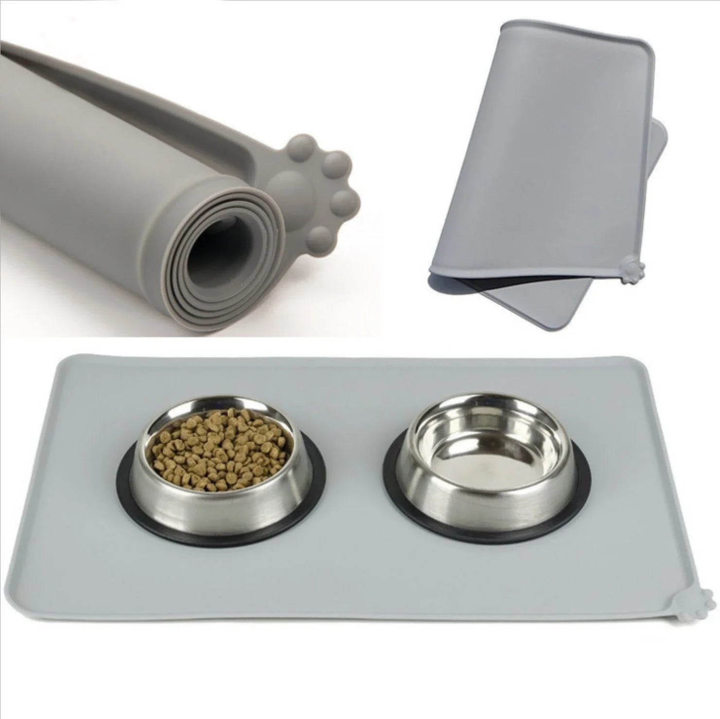 Premium silicone pet food mat with raised edges to contain splashes and spills, suitable for dogs and cats