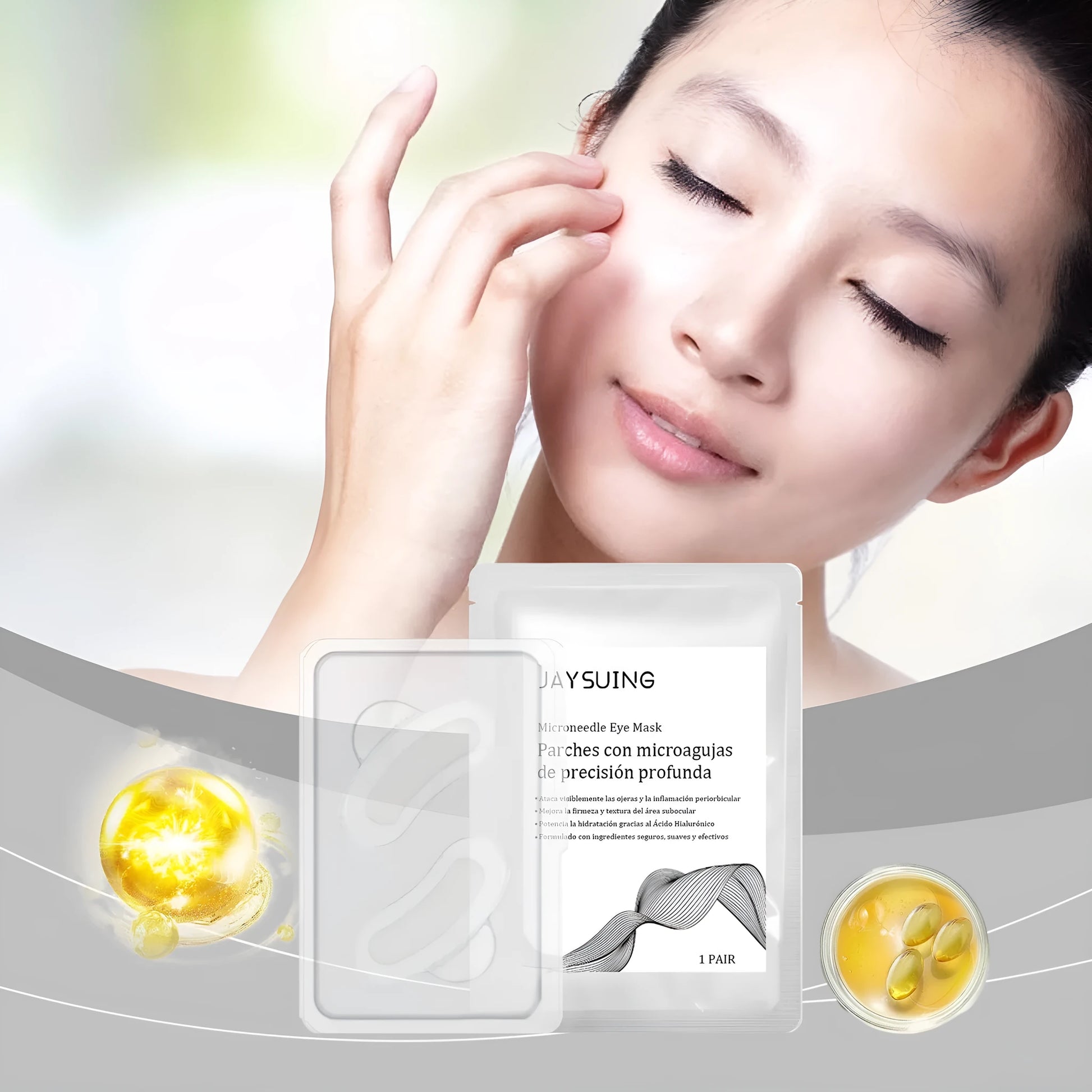 A pair of micro needle eye mask patches for under eye treatment.