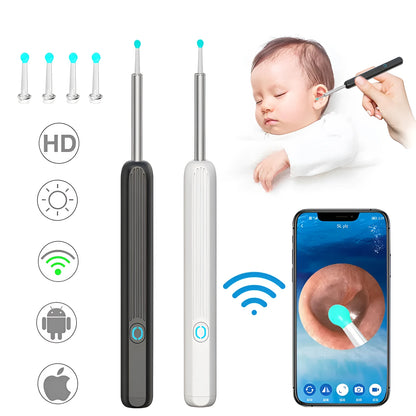 NE3 wireless otoscope ear cleaning kit with camera, LED light, and spoon heads