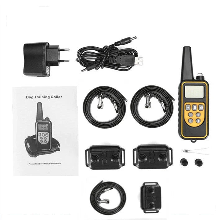 Electric dog training collar with remote control, adjustable levels, and waterproof design