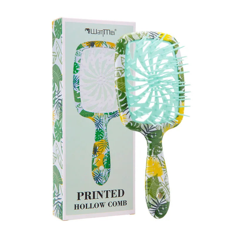 Hollow massage comb in pink or green, over 20cm, ABS with TPU water sticker, boxed