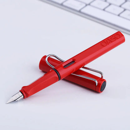 A 0.5mm ink sac pen with a steel nib, plastic shell, and ink bag cartridge visible.