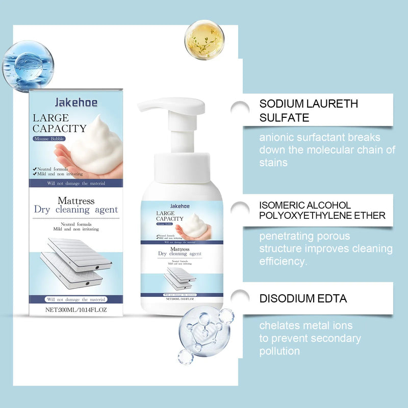 Mattress Dry Cleaning Agent and Stain Remover Spray in a 300ml Bottle with Deionized Water Formula for Upholstery, Fabric Freshening, and Odour Neutralisation