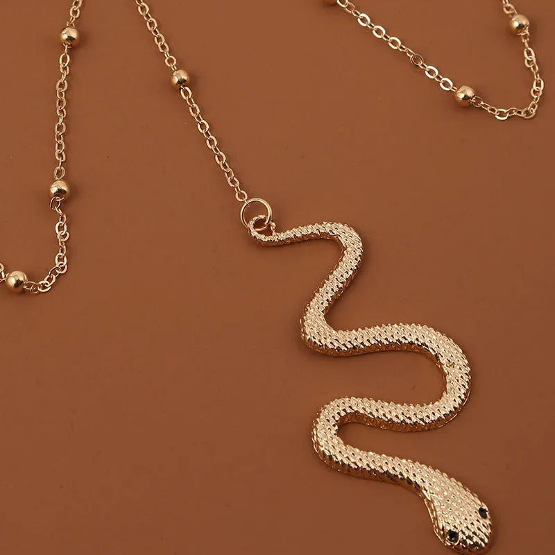 Gold Colour Metal Beaded Chain Thigh Chain for Women with Big Snake Pendant, Alloy Leg Chain Body Jewellery, Beach Style Gift, Geometric Anklet