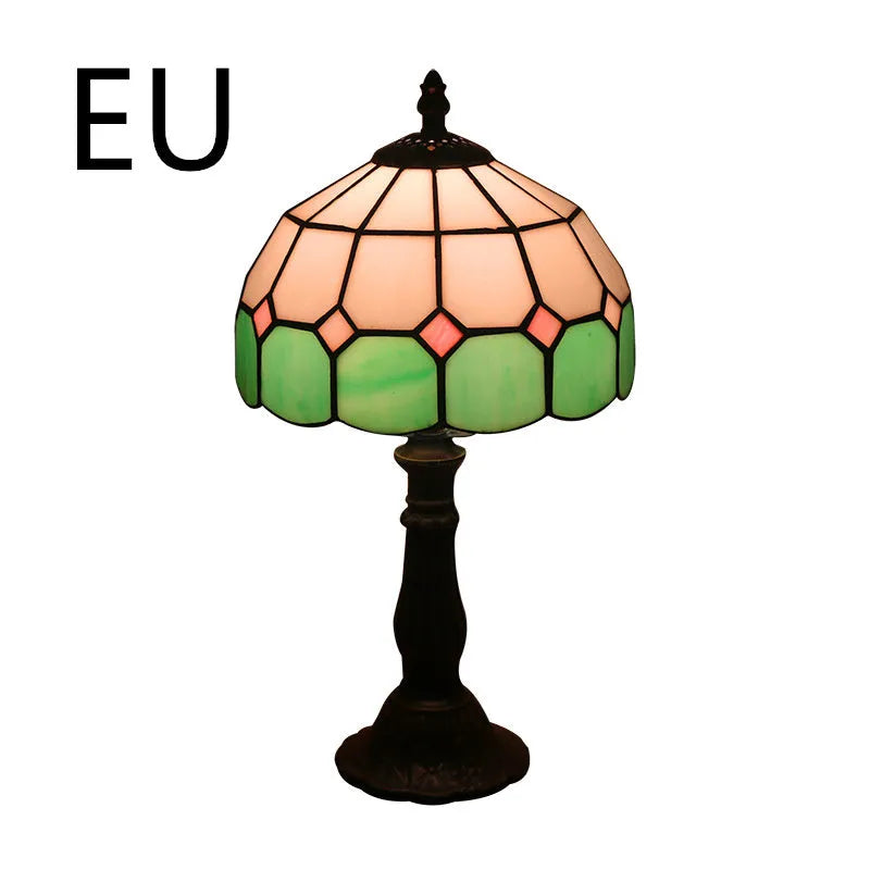 Retro yellow glass bedside table lamp with resin base, 20 x 12 x 35cm, Mediterranean style