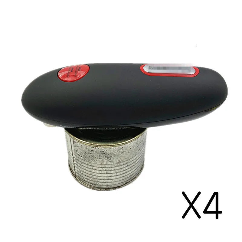 Black cordless electric can opener for automatic opening of tins and bottles