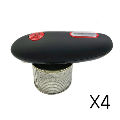 Black cordless electric can opener for automatic opening of tins and bottles