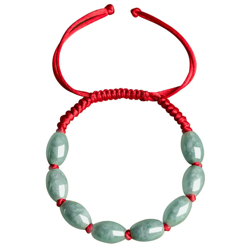 Jade stone bracelet for men and women with national style design, unisex accessory featuring either 9 dark green beads for men or 8 red beads for women, includes certification