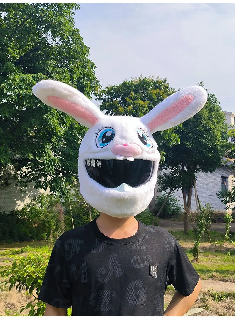 White long eared rabbit head decorative helmet cover for electric motorcycle