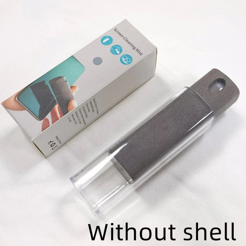 All-in-one screen cleaner with integrated spray bottle and microfiber wipe for cleaning smartphones, tablets, laptops, and other electronic devices