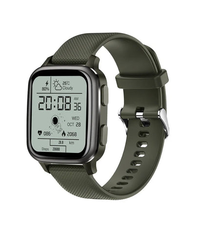 Smart bracelet in black, blue, green, or pink with aluminium alloy case, displaying heart rate and step data on screen