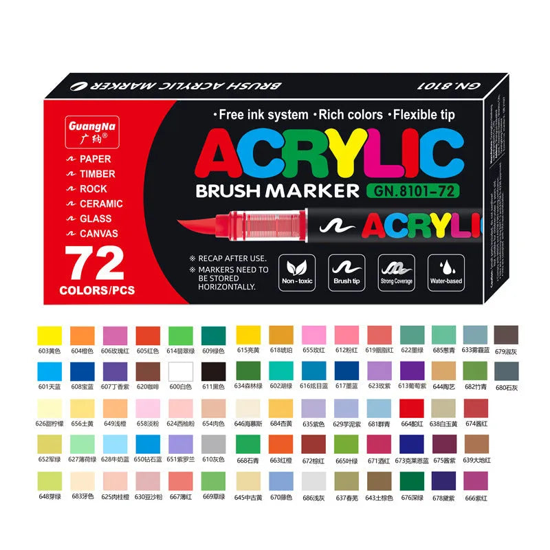 Set of straight acrylic marker pens with soft heads in multiple colours for painting and graffiti