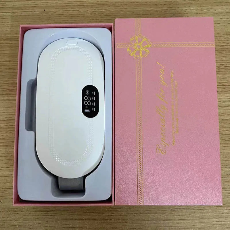 Smart electric heating and vibration massage waist belt with USB charger and screen display controller.