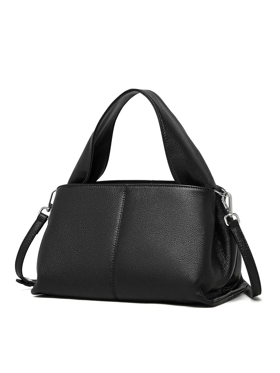 Women's genuine leather messenger bag in horizontal square shape with retro texture cowhide and shoulder straps