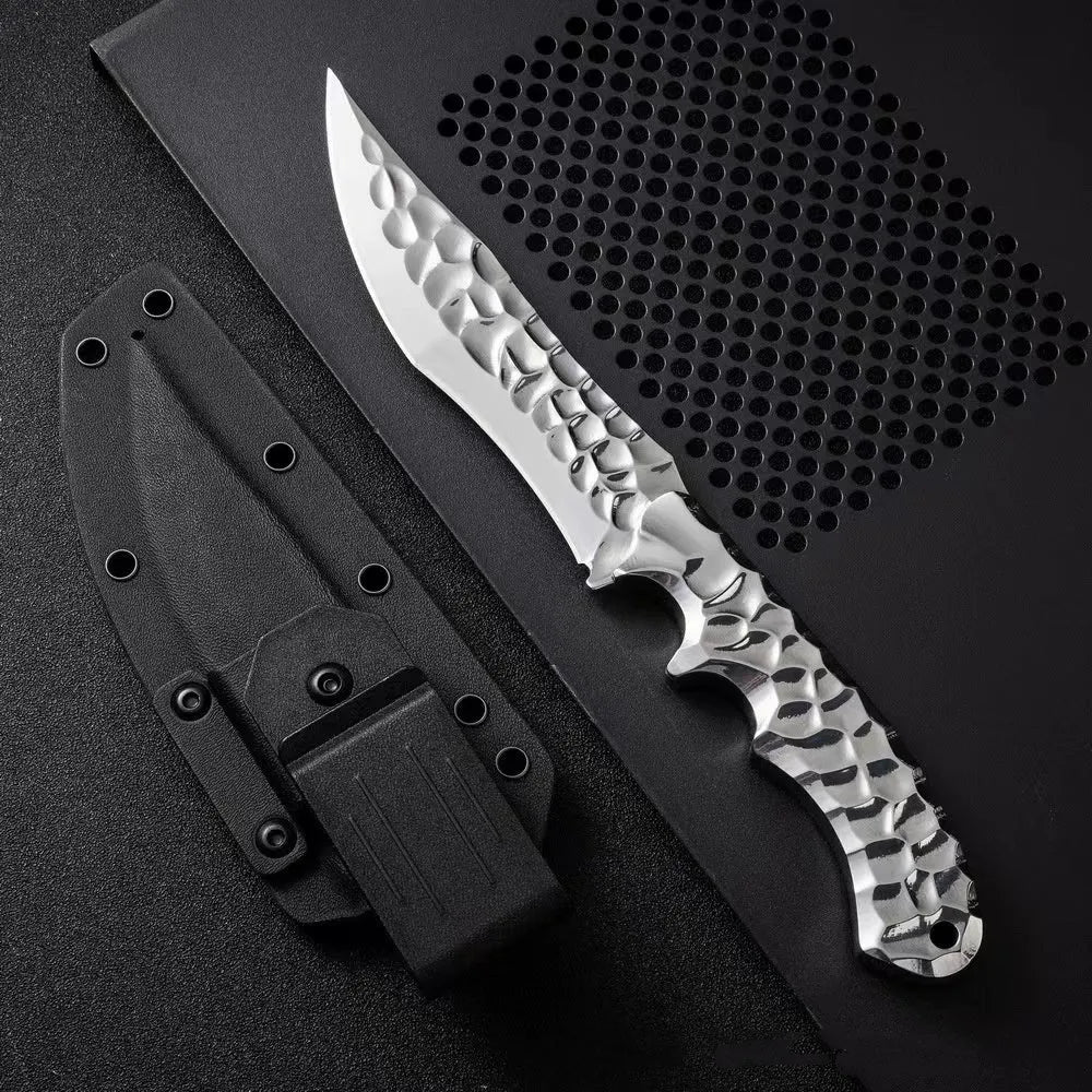 One-piece keel construction survival knife with 140mm blade, shown with optional Cold Ice K Sheath and Leather Case.