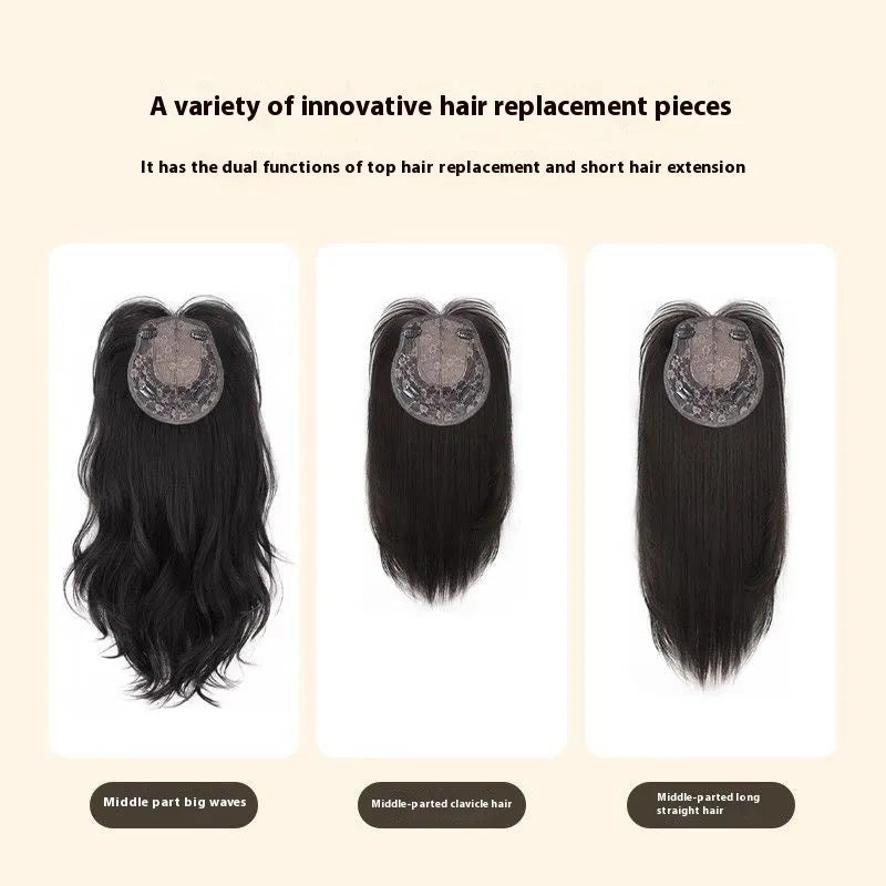 Natural black 65cm big wave wig with seamless ultra-thin edges on display