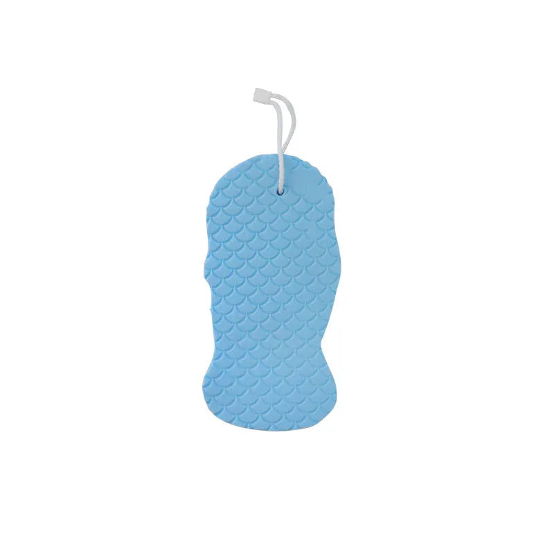 3D fish scale pattern bath sponge in white, grey, pink, or light blue for gentle exfoliation