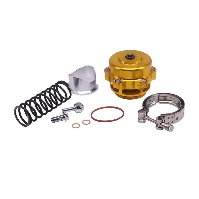 50mm aluminium alloy automotive blowoff valve in six colour options on a white background.