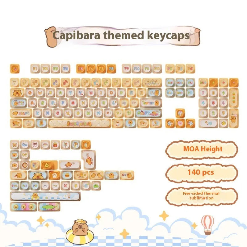 Sublimation-printed cartoon keycaps full set for mechanical keyboards with colourful pig party theme design