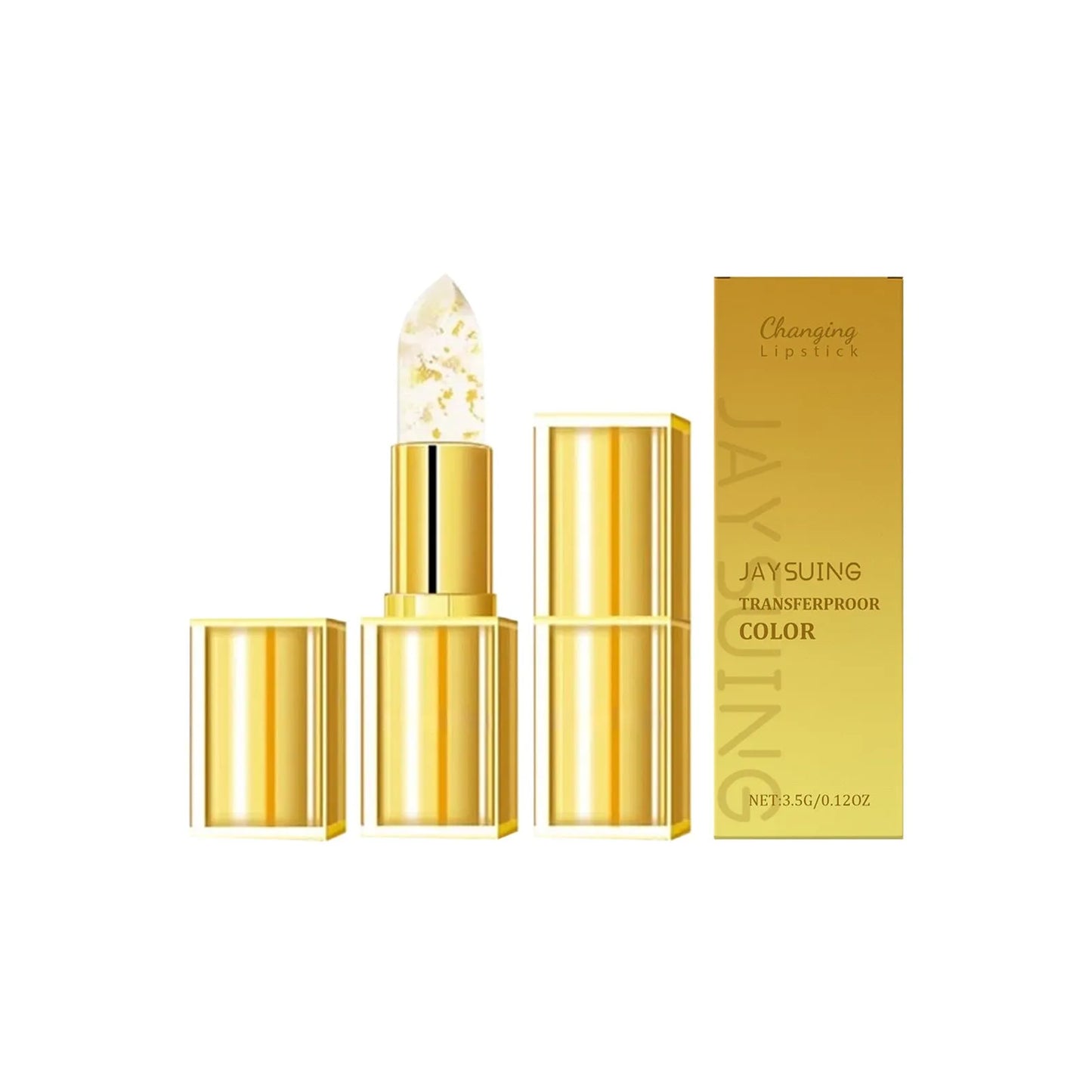 Gold foil nourishing lipstick 3.5g in rectangular gold case with hyaluronic acid and vitamin E
