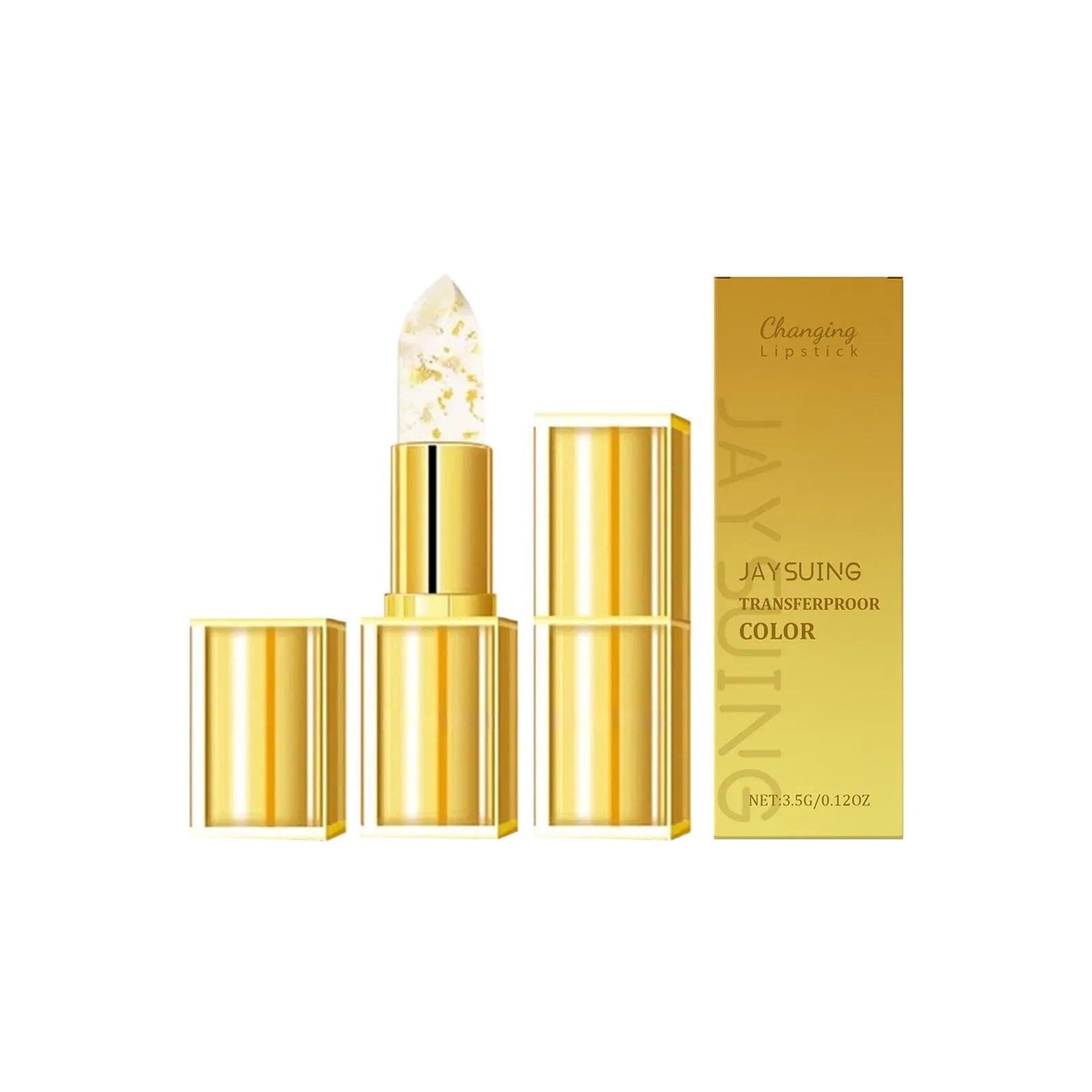 Gold foil nourishing lipstick 3.5g in rectangular gold case with hyaluronic acid and vitamin E