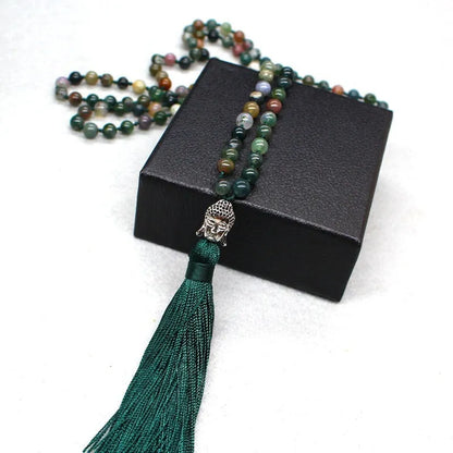 Indian agate blessing necklace with 108 geometric 6mm beads on single strand